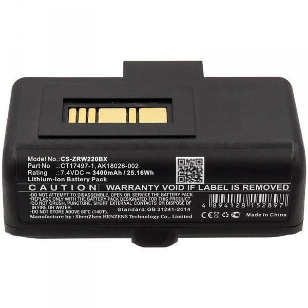Części / CoreParts / zamiennik / Battery for Portable Printer 25.16Wh Li-ion 7.4V 3400mAh  Black for Zebra Portable Printer RW220, RW320