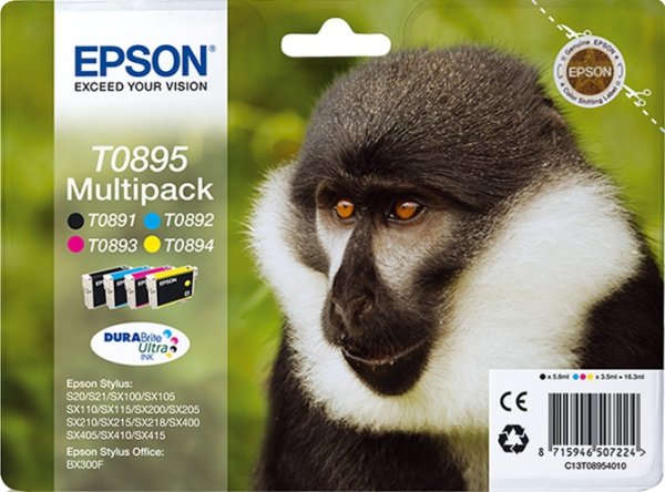 Tusz EPSON C13T08954010. CMYK. 3x3.5/5.8ml. Epson Stylus S20. SX100. SX200. SX400 C13T08954010