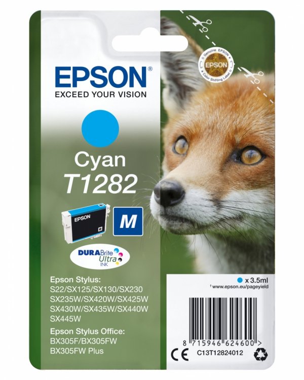 Tusz EPSON C13T12824012, T1282, cyan, 3,5ml, Epson Stylus S22, SX125, 420W, 425W, Stylus Office BX305
