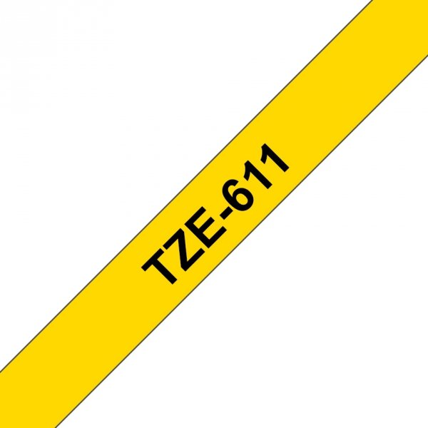 Taśma Brother TZE-611, czarny druk/żółty podkład, laminowane, 8m, 6mm