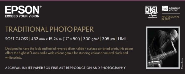 Epson fotopapier, 420/15/Traditional Photo Paper, 17 cali, C13S045054, 300 g/m2, papier, 420mmx15m, biały, do drukarek atramentowych,
