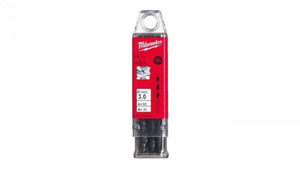 Wiertło do metalu HSS-R walcowane 3,0x33/61mm Zestaw 10szt MILWAUKEE