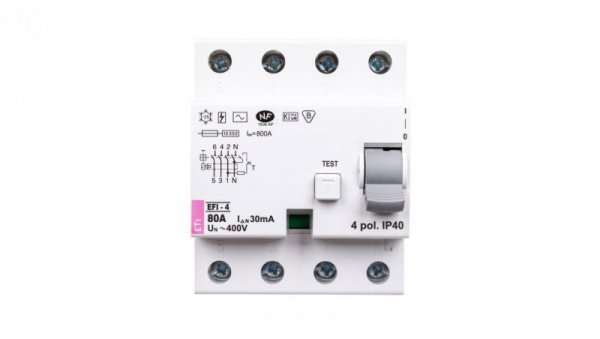 Wyłącznik różnicowoprądowy 4P 80A 0,03A typ AC EFI-4 02062145