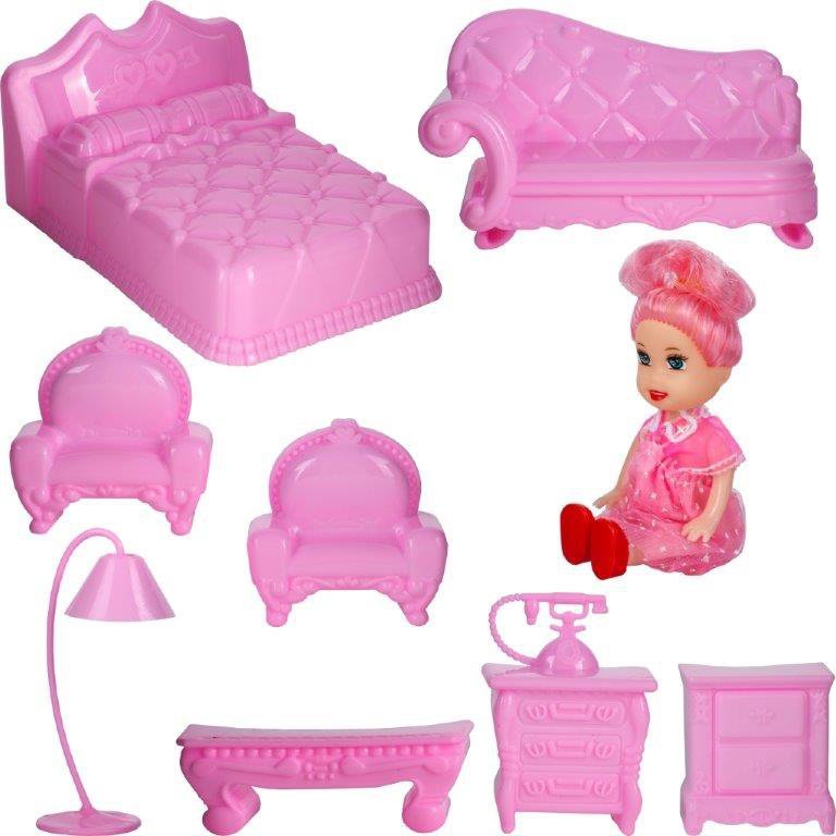 Domek dla lalek  Villa lalka mebelki zestaw różowy 44cm