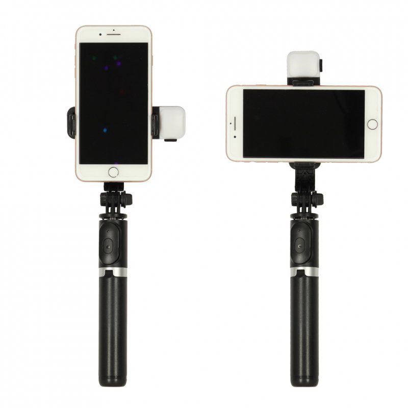 Kijek do selfie z pilotem Bluetooth statyw tripod lampka LED czarny