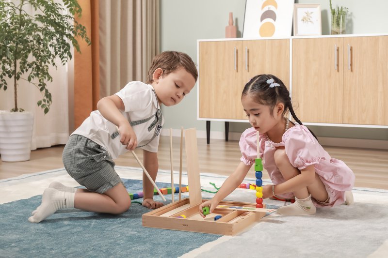 VIGA Drewniana Gra edukacyjna Logiczne koraliki  104 elementy Montessori