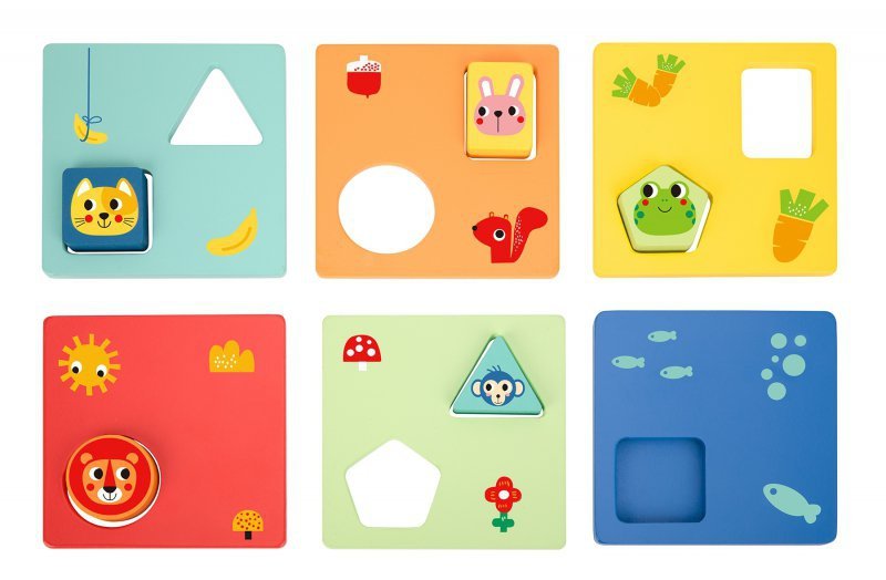 TOOKY TOY Układanka Montessori Kształty i Kolory Zwierzątka 6 Planszy FSC
