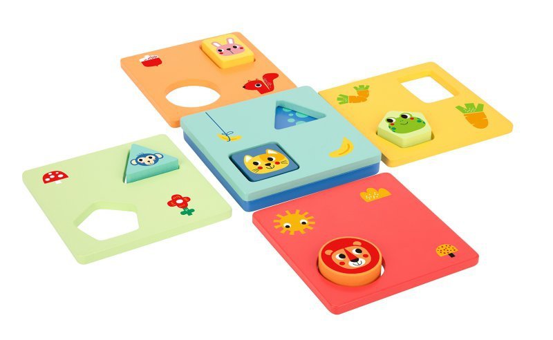 TOOKY TOY Układanka Montessori Kształty i Kolory Zwierzątka 6 Planszy FSC