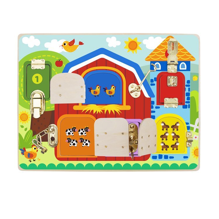 TOOKY TOY Tablica Manipulacyjna Zamki Obrazki Farma