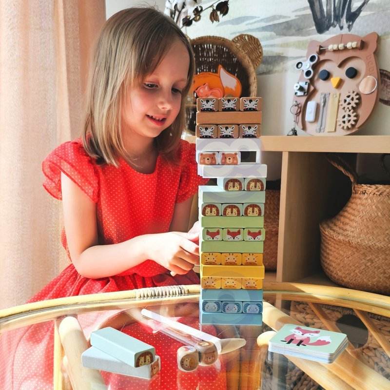 TOOKY TOY Gra Zręcznościowa "Chwiejąca się Wieża"  Zwierzęta 82 el.