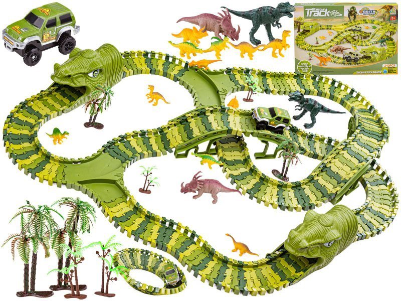 Duży Tor Samochodowy, Wyścigowy - Park Dinozaurów 270 El. ( 240 + 30 )