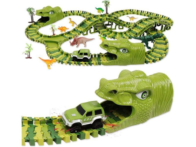Duży Tor Samochodowy, Wyścigowy - Park Dinozaurów 270 El. ( 240 + 30 )