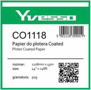 Papier powlekany w roli do plotera Yvesso Coated 1118x45m 90g CO1118