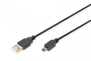 Digitus Kabel połączeniowy USB 2.0 HighSpeed Canon Typ USB A/miniUSB B (5pin) M/M  1,8m Czarny