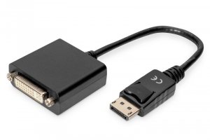 Digitus Kabel adapter Displayport z zatrzaskiem 1080p 60Hz FHD Typ DP/DVI-I (24+5) M/Ż czarny 0,15m