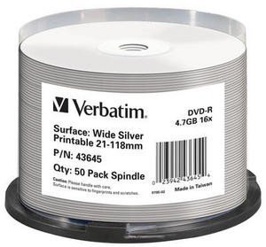 Verbatim DVD-R 16x 4.7GB 50P CB DL Printable NO ID 43645