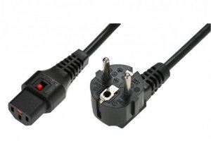Digitus Kabel połączeniowy zasilający blokada IEC LOCK 3x1mm2 Schuko kątowy/C13 prosty M/Ż 1m Czarny