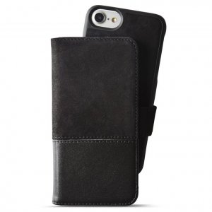 Holdit Selected walletcase Tronningenas skóra/zamsz czarny iPhone 7 8