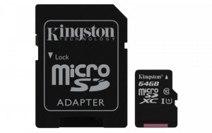 Kingston microSD  64GB Canvas Select 80/10MB/s adapter