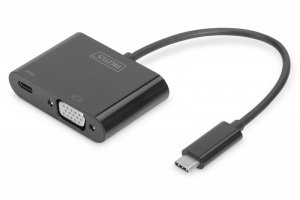 Digitus Adapter graficzny VGA 1080p FHD na USB 3.1 Typ C, Power Delivery z audio, czarny, aluminiowy