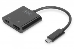 Digitus Adapter graficzny HDMI 4K 60Hz UHD na USB 3.1 Typ C, Power Delivery z audio, aluminiowy Czarny
