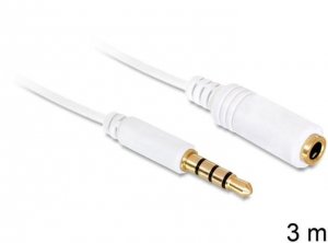 Delock Przedłużacz audio minijack 3.5mm M/F 4 PIN 3m biały dla iPhone