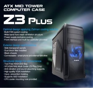 Zalman Obudowa Z3 Plus ATX Mid Tower Blue LED fan ODD