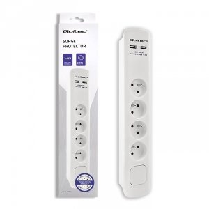Qoltec Listwa antyprzepięciowa | 4 gniazda | 2xUSB | 1.8m | Biała