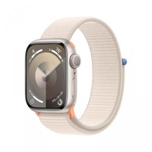 Apple Watch Series 9 GPS, 45mm Koperta z aluminium w kolorze księżycowej poświaty z opaską sportową w kolorze księżycowej poświa
