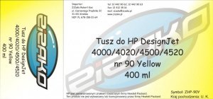 Tusz zamiennik Yvesso nr 90 do HP Designjet 4000/4020/4500/4520 (400 ml) Yellow C5065A