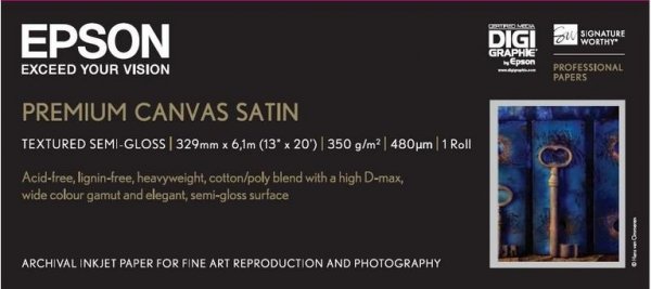Papier Epson Premium Canvas Satin, 13&quot; x 6,1 m, 350g/m² C13S041845
