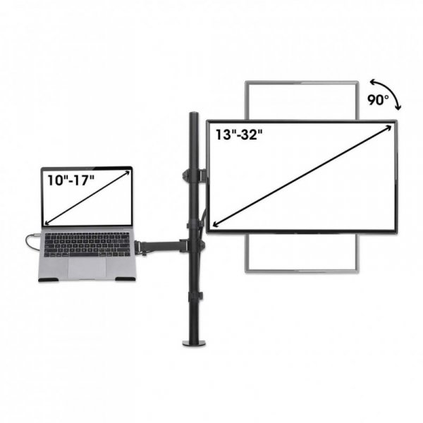 Uchwyt biurkowy Manhattan 13&quot;-32&quot;, z półką na laptopa