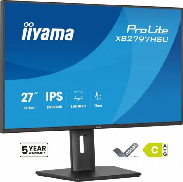 IIYAMA Monitor ProLite 27 cali XB2797HSU-B1 IPS,FHD,HDMI,DP,120Hz,2xUSBv3.2,        2xUSB-C, 350 CD, 2x2W, HAS 150/PIVOT