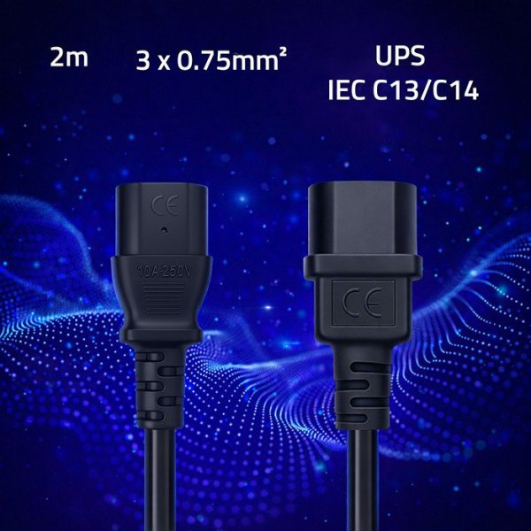 Qoltec Kabel zasilający IEC C13 | C14 | 3x0.75mm2 | Czysta miedź Cu | 2m