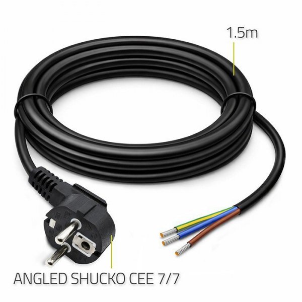 Qoltec Kabel zasilający | wtyczka kątowa SCHUKO CEE 7/7 (E/F) | miedź Cu| odizolowany lutowany | 3x0.75mm2 | 1.5m