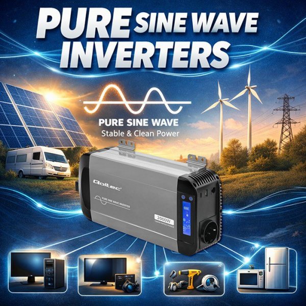 Qoltec Przetwornica napięcia Pure Sine Wave | 12V na 230V |  1000/2000W