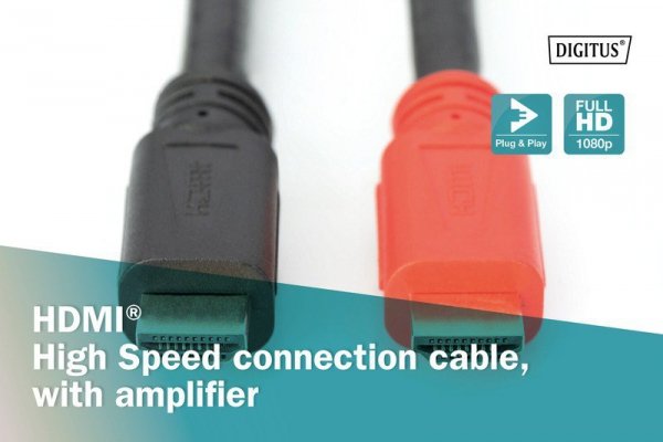 Digitus Kabel połączeniowy HDMI HighSpeed ze wzmacniaczem 1080p 60Hz FHD Typ HDMI A/HDMI A M/M 40m Czarny