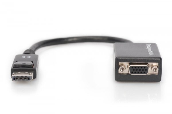 Digitus Kabel adapter Displayport z zatrzaskiem 1080p 60Hz FHD Typ DP/DSUB15 M/Ż 0,15m Czarny