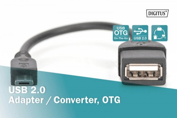 Digitus Kabel adapter USB 2.0 HighSpeed OTG Typ microUSB B/USB A M/Ż 0,2m Czarny