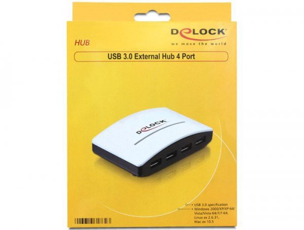 Delock Zewnętrzny Hub USB 3.0 4-Porty+zasilacz