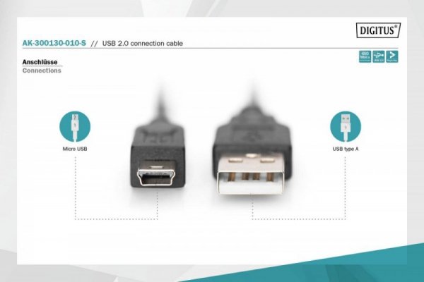 Digitus Kabel połączeniowy USB 2.0 HighSpeed &quot;Canon&quot; Typ USB A/miniUSB B (5pin) M/M czarny 1m