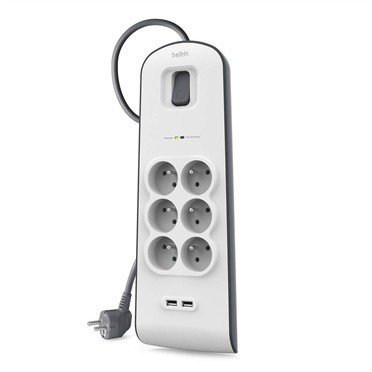 Belkin Listwa antyprzepięciowa 6 gniazd 650J 2xUSB 2m szary
