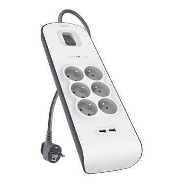 Belkin Listwa antyprzepięciowa 6 gniazd 650J 2xUSB 2m szary