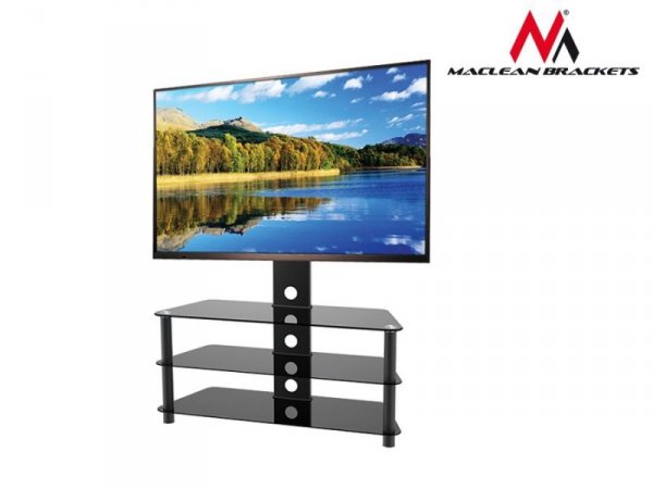Maclean Stolik RTV szklany z uchwytem do LCD MC-641 do 55 cali 40kg max vesa 600x400