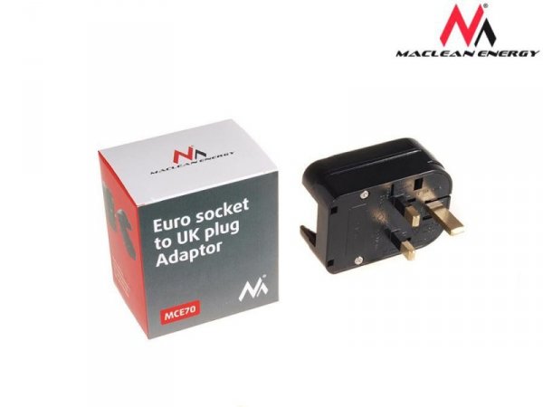 Maclean Adapter zasilania UK na Euro kątowy czarny MCE70