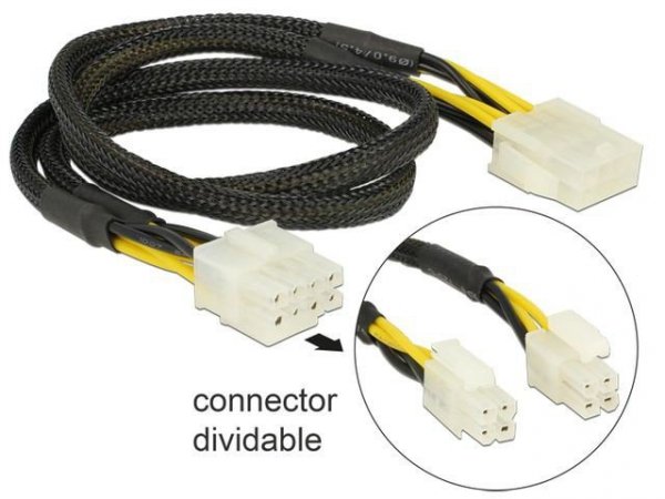 Delock Przedłużacz kabla zasilającego EPS(M)(2x4PIN)-&gt;EPS(F)8PIN 44cm