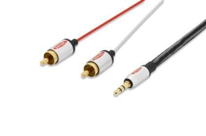 EDNET Kabel adapter Audio MiniJack/Cinch Stereo Typ 3.5mm/2xRCA M/M 2,5m Szary