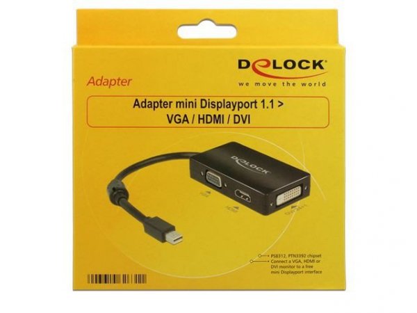 Delock Adapter Displayport Mini(M)-&gt;HDMI(F)/VGA(F)/DVI-D(24+1)(F)