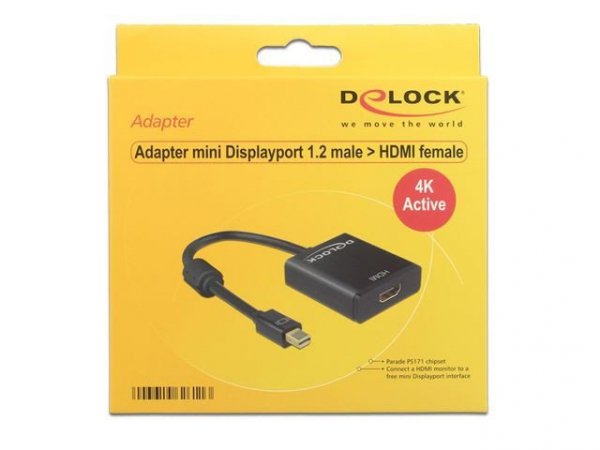 Delock Adapter Displayport Mini 1.2(M)-&gt;HDMI(F) aktywny na kablu