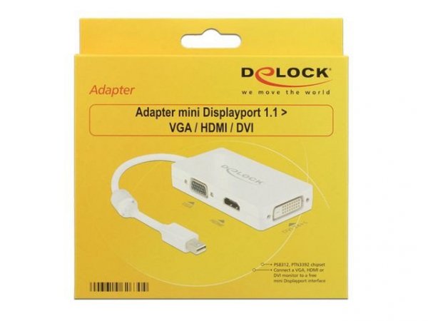 Delock Adapter Displayport 1.2 Mini -&gt;HDMI/VGA/DVI 16cm Biały